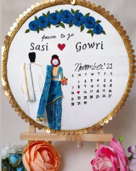 Personalized Couple Embriodery Hoop Art with Calendar – Artsty