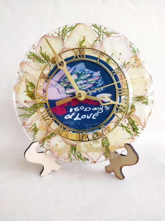 Bloom Timekeeper Preserved Flower Resin Table Clock