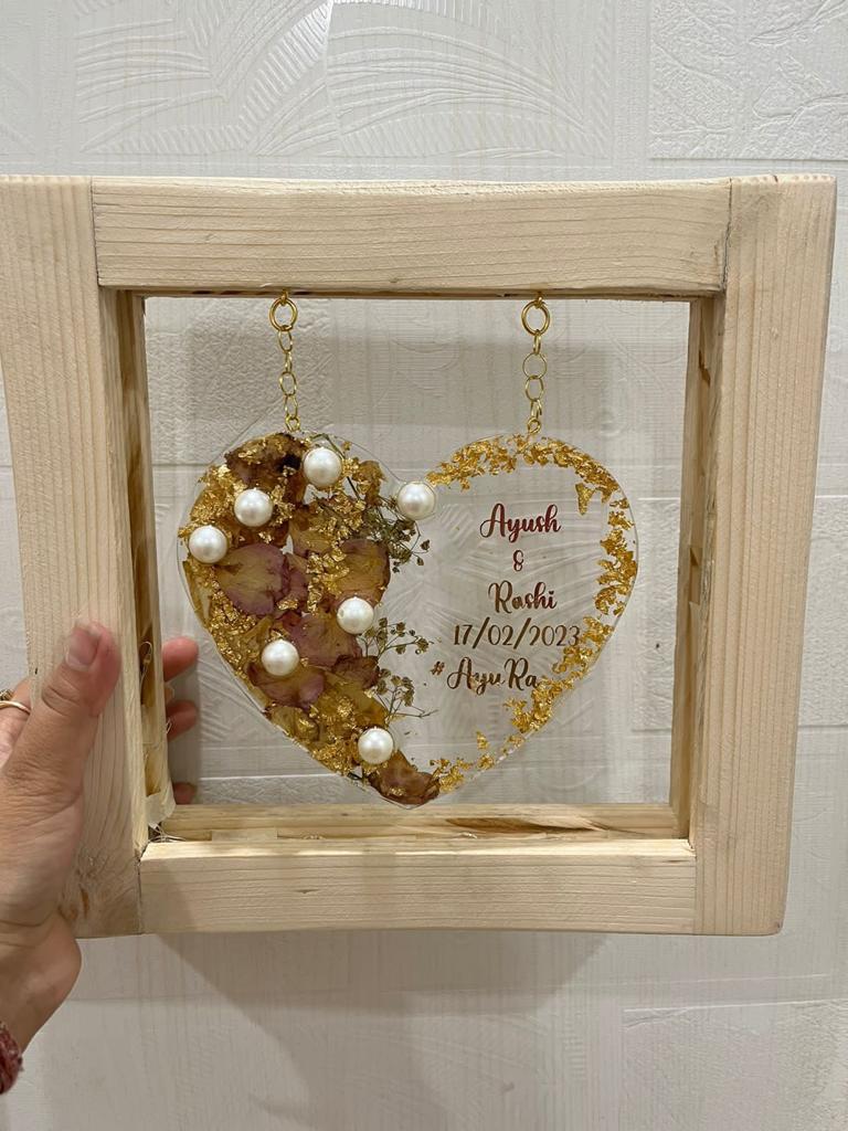 Funktastic Fusion LED Heart Frame Combining Resin Varmala in a Retro Wooden Frame