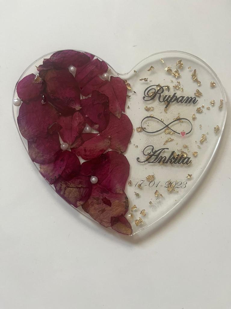 Floral Whispers Rose Petals Preserved in Clear Crystal Heart Keepsake