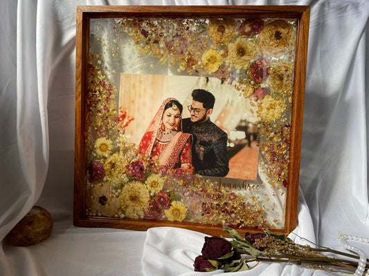Petal Passion: Varmala Flowers Preserved in Pinewood Frame, Celebrating Love