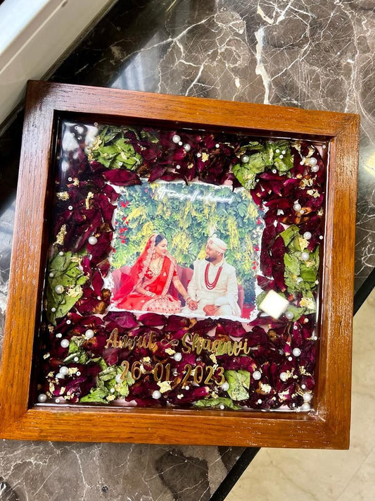 Rose Petal Harmony: Preserved Roses in a Wooden Frame