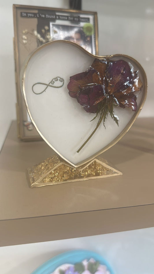 Everlasting Love Resin Heart Tabletop with Preserved Rose and Stand