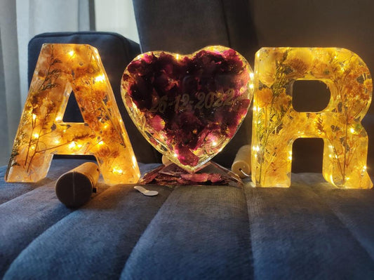 Heartbeat Glow: Resin Couple LED Initial Letters with Heart