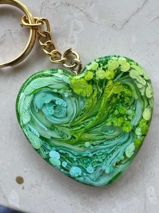 Tipsy Tenderness: Green Alcoholic Resin Heart Keychain