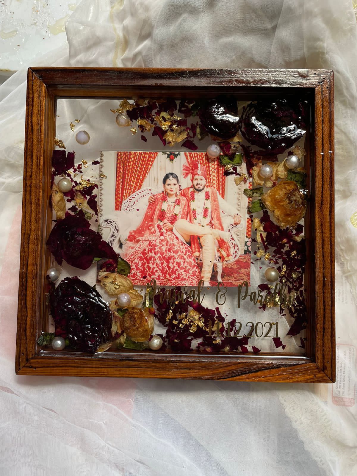 Enchanting Bloom Conservation varmala preservation in Wooden Frame with Picture