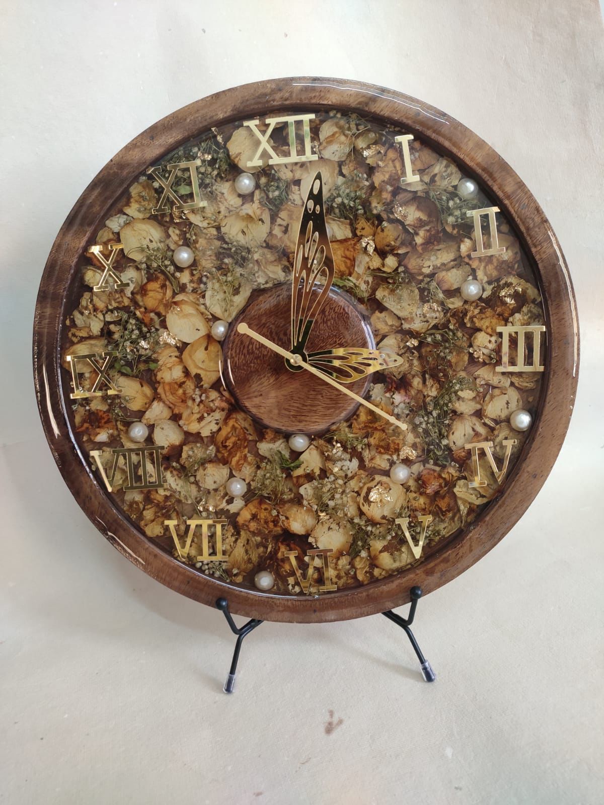 Butterfly Dreams Resin Clock in Teakwood Frame