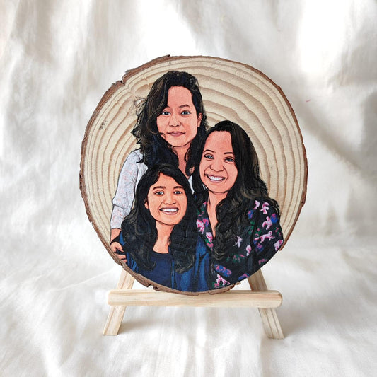 Customized Natural Wooden Slice Hand Painting Portrait