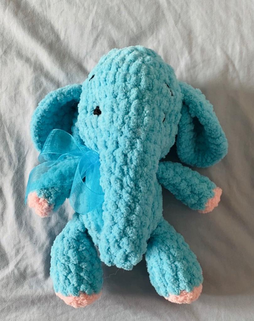 Blue crochet velvet elephant