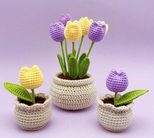 Forever Blooms  Crochet Yellow and Purple Tulips