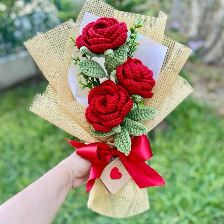 Crimson Petal Roses crochet Bouquet