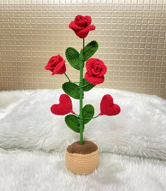 BlossomStitch Handcrafted Crochet Rose Pot