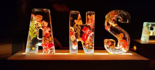Resin Crafted Initials: Personalized Elegance with lamp 2.5 inch each letter