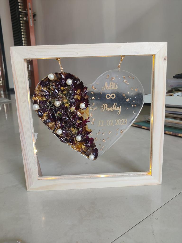 Heartstrings Forever: Whimsical Resin Heart with Varmala Preservation