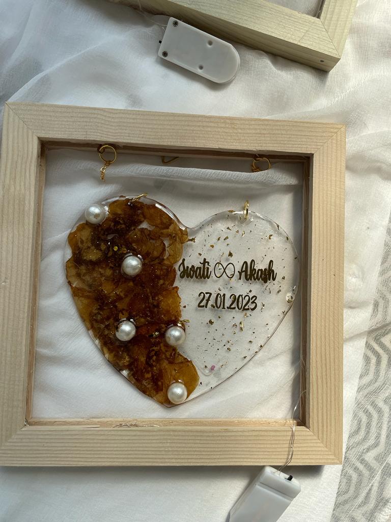 Heartstrings Forever: Whimsical Resin Heart with Varmala Preservation