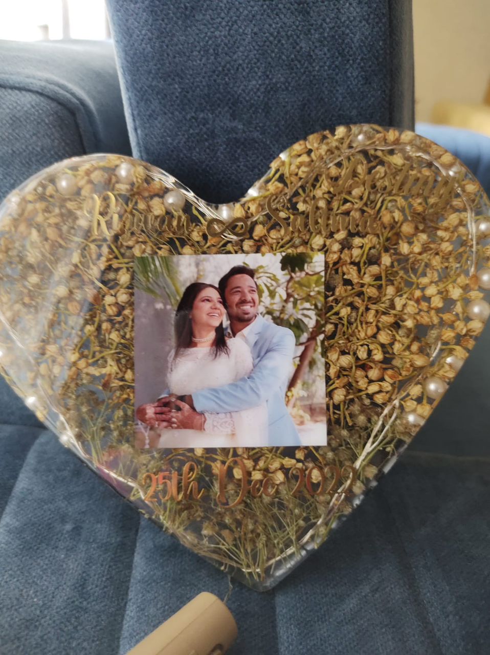 Forever Floral Resin Heart Block Preserving Dried Flowers and Couples' Picture