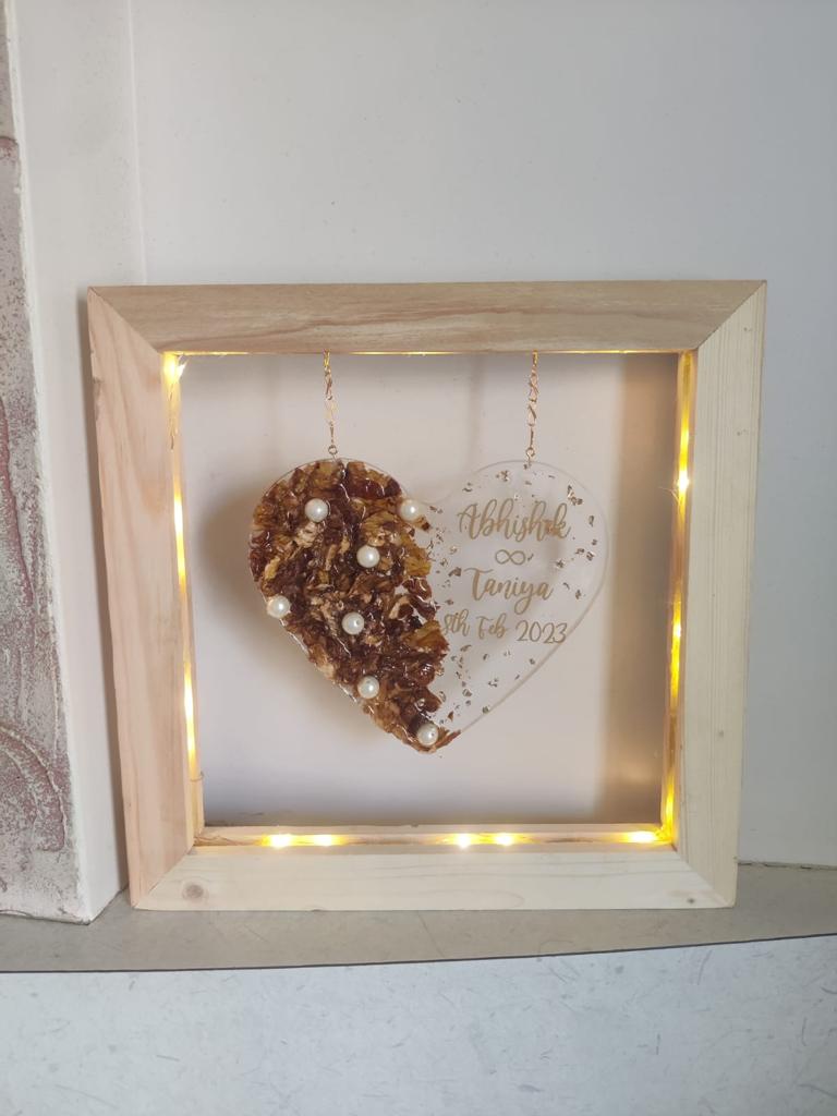 Heartstrings Forever: Whimsical Resin Heart with Varmala Preservation