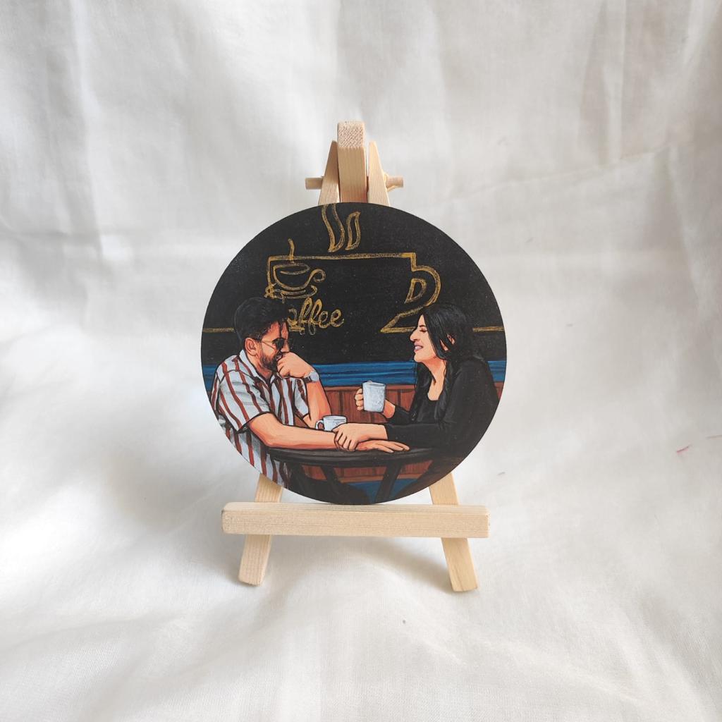 Loving Strokes: Hand-Painted Couple Art on a 4/6-Inch MDF Base